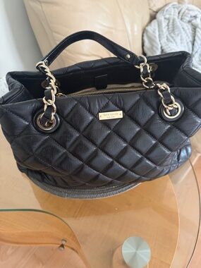 kate spade Black Quilted Leather Shoulder Bag with Chain Handles
